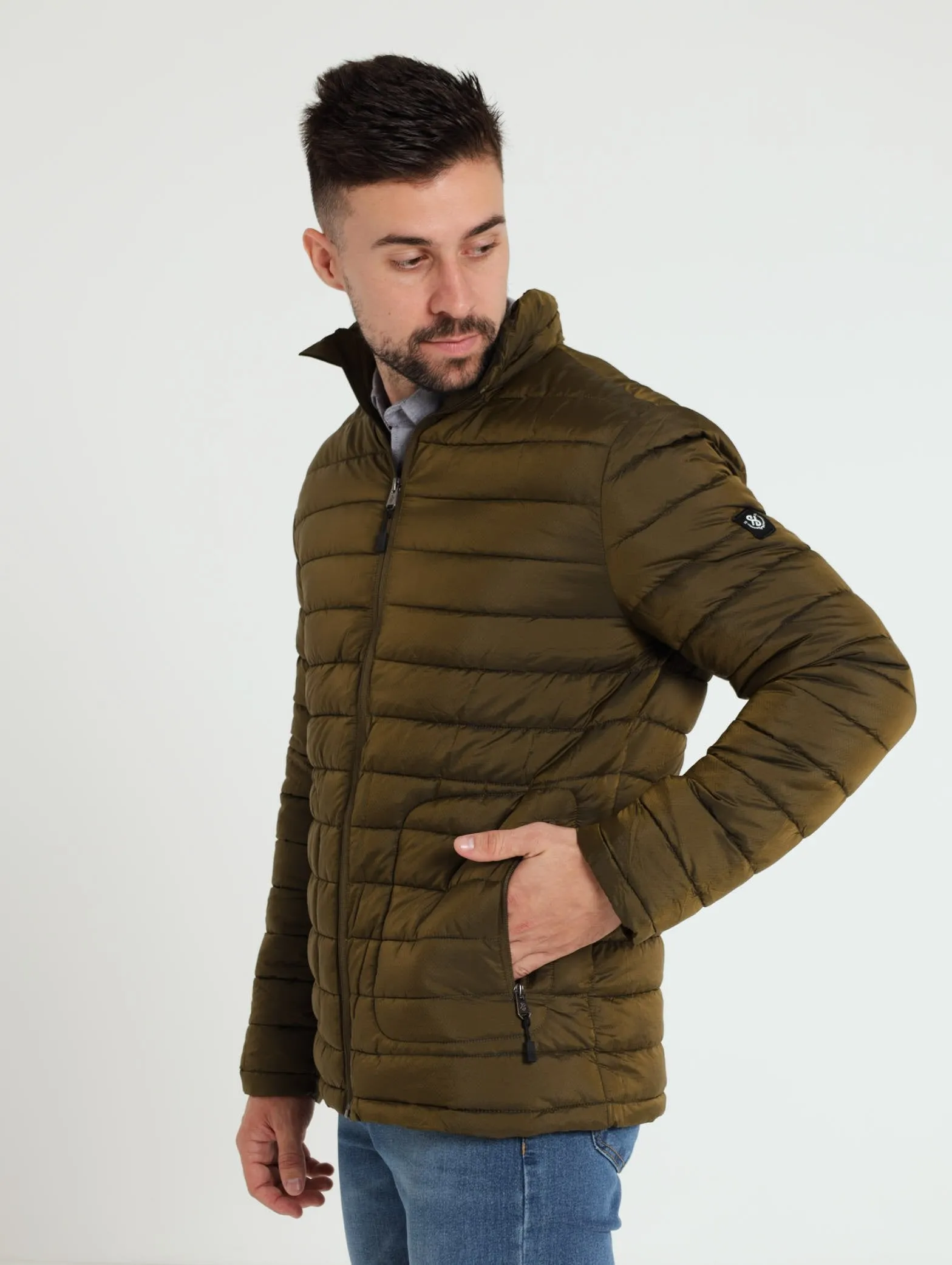 1 Up Plain Puffer Jacket - Olive