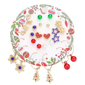 12 Pairs Christmas Tree, Snowflake, Heart, and Star Pearl Earrings Set