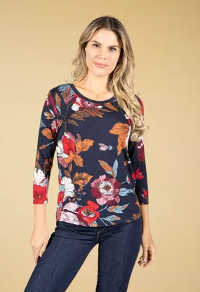 3/4 Length Sleeve Floral Pattern Top