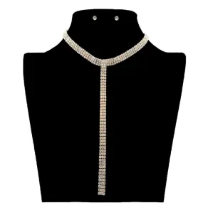 3Rows Rhinestone Y Necklace