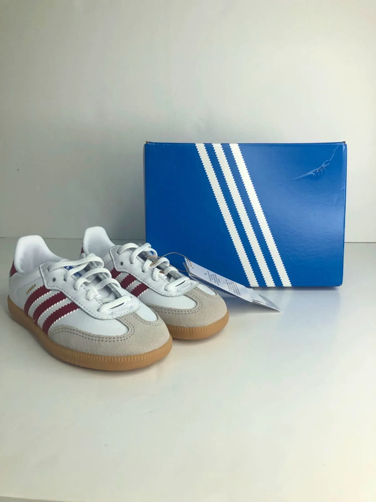 Adidas White/Red Samba OG EL I Trainers UK 9.5 Kids