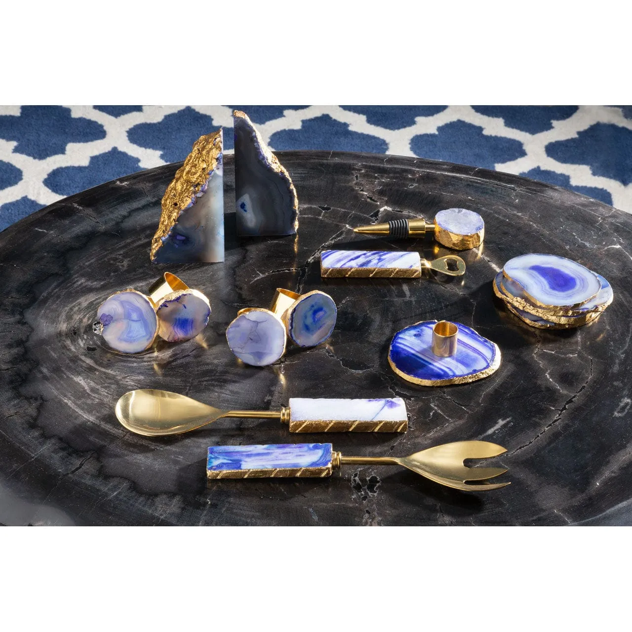 Agata Blue Agate Napkin Rings