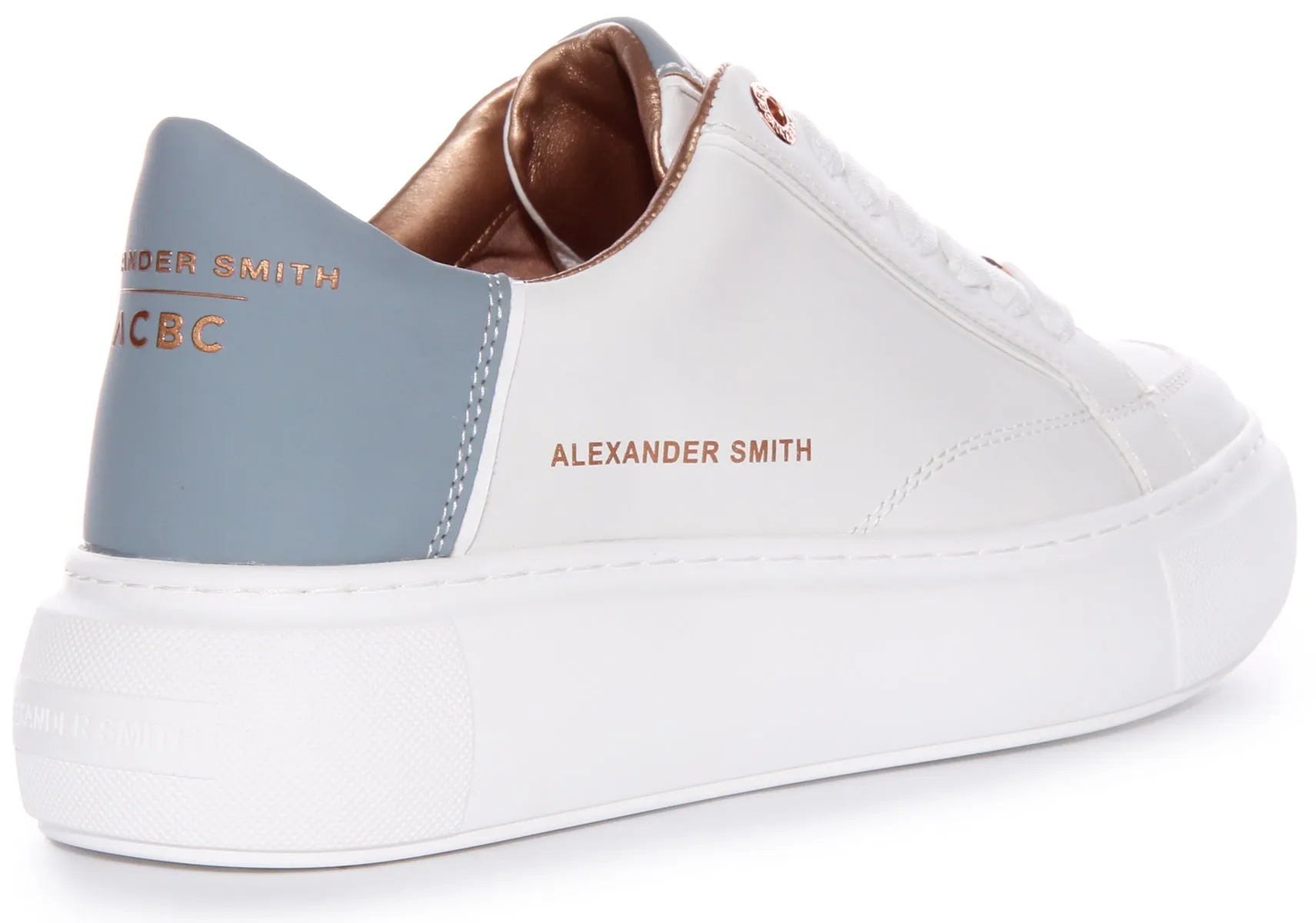 Alexander Smith Platform Trainers In White Blue For Women