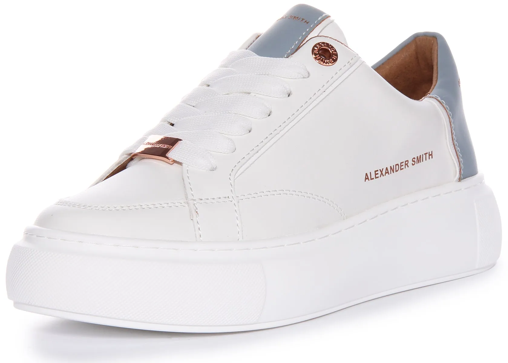 Alexander Smith Platform Trainers In White Blue For Women