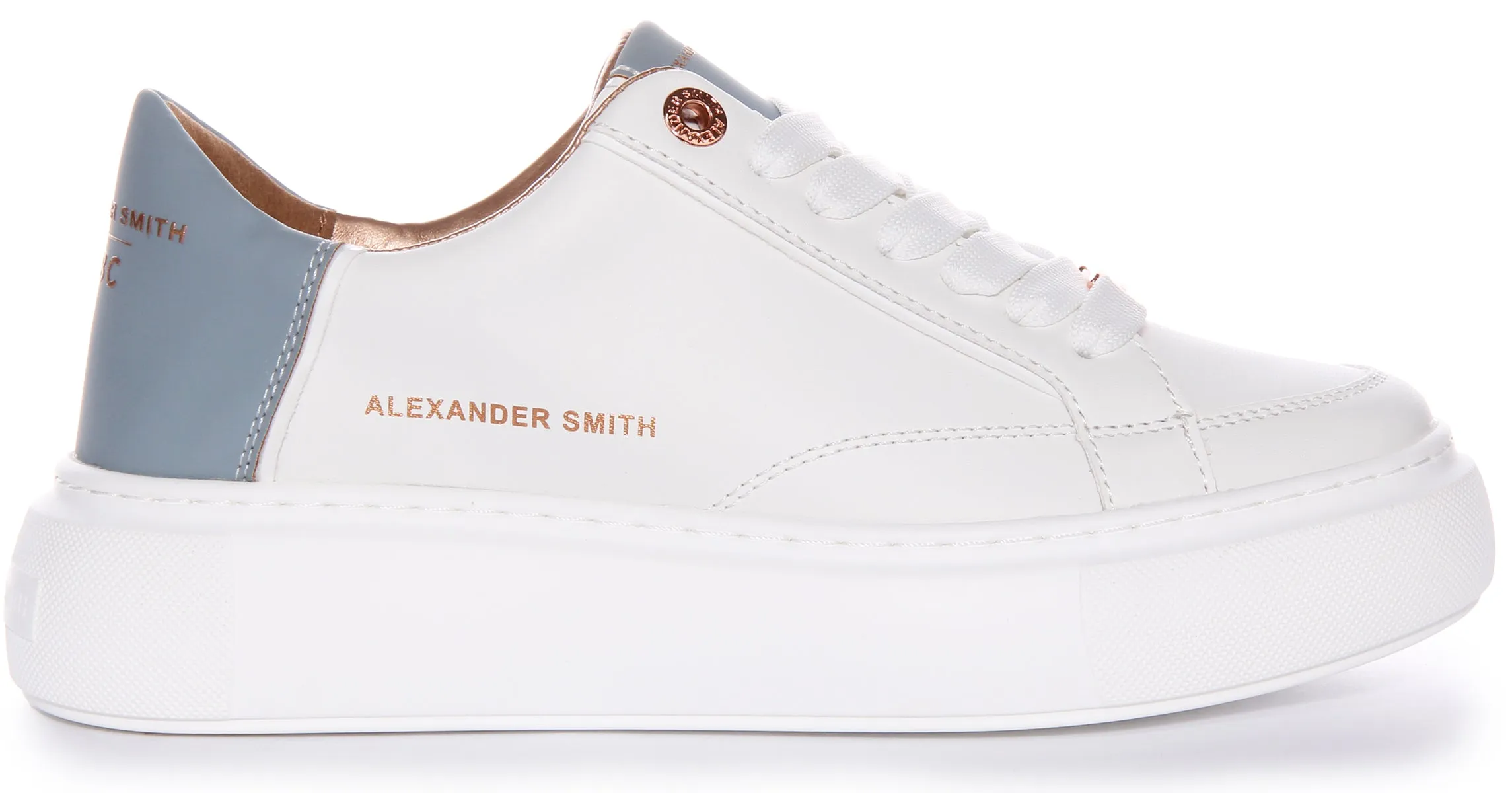 Alexander Smith Platform Trainers In White Blue For Women