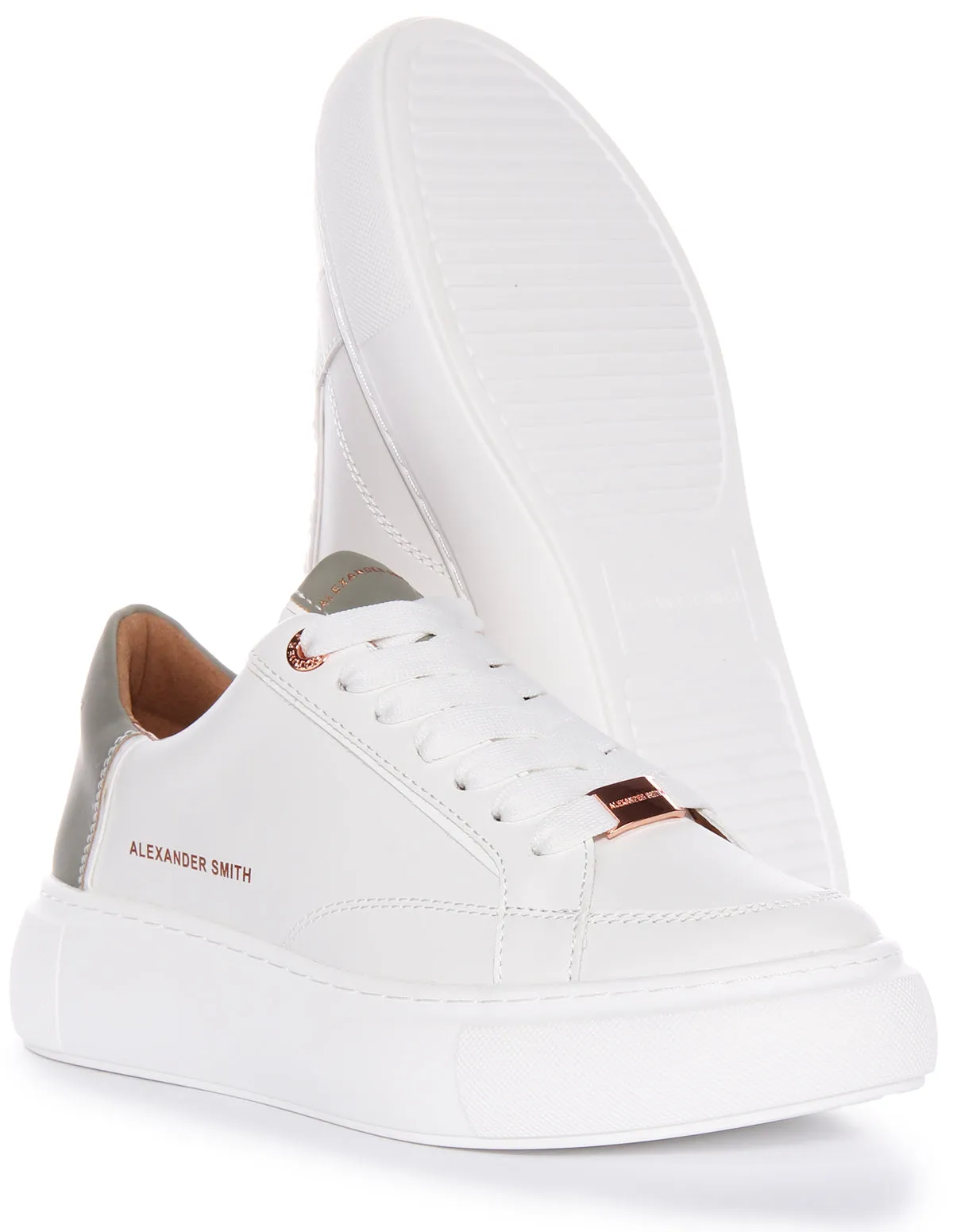 Alexander Smith Platform Trainers In White Green For Women