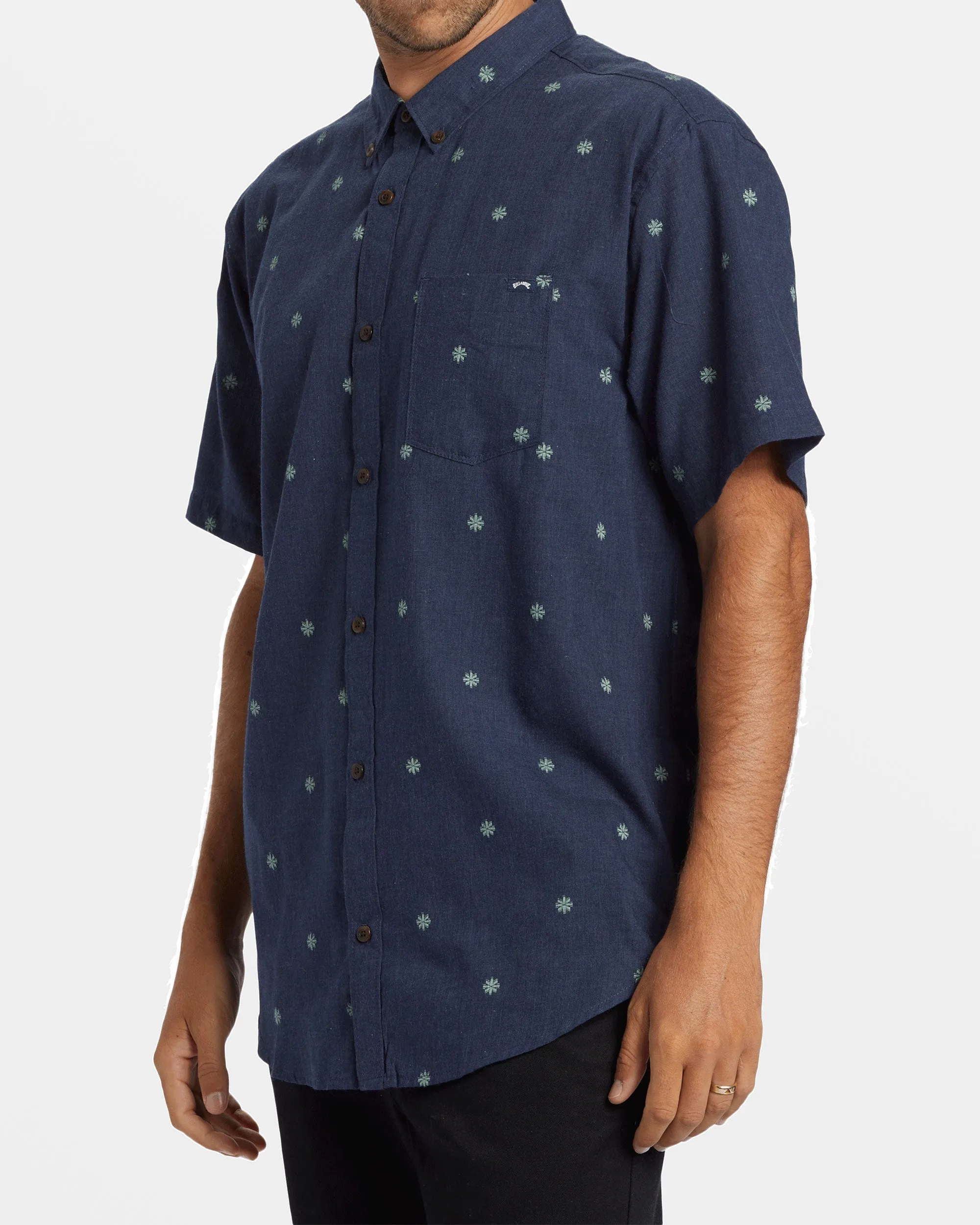 All Day Jacquard Short Sleeve Shirt - Dusty Navy