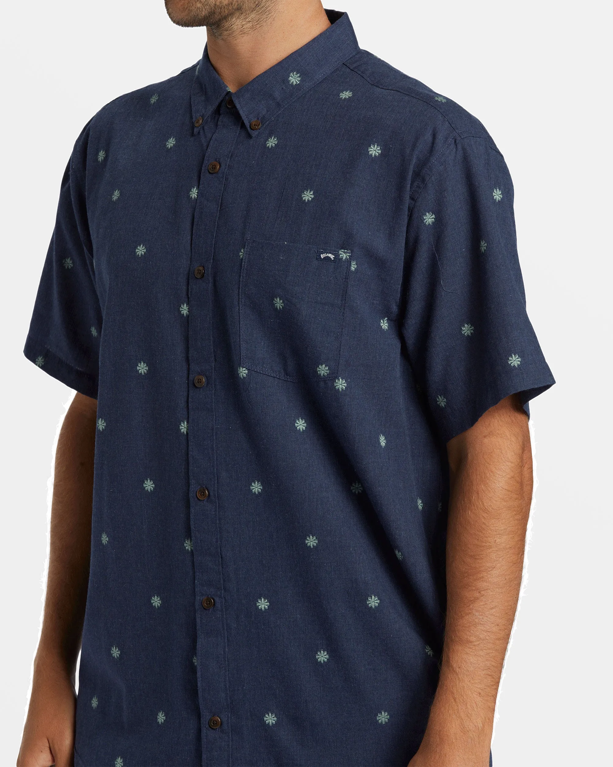 All Day Jacquard Short Sleeve Shirt - Dusty Navy