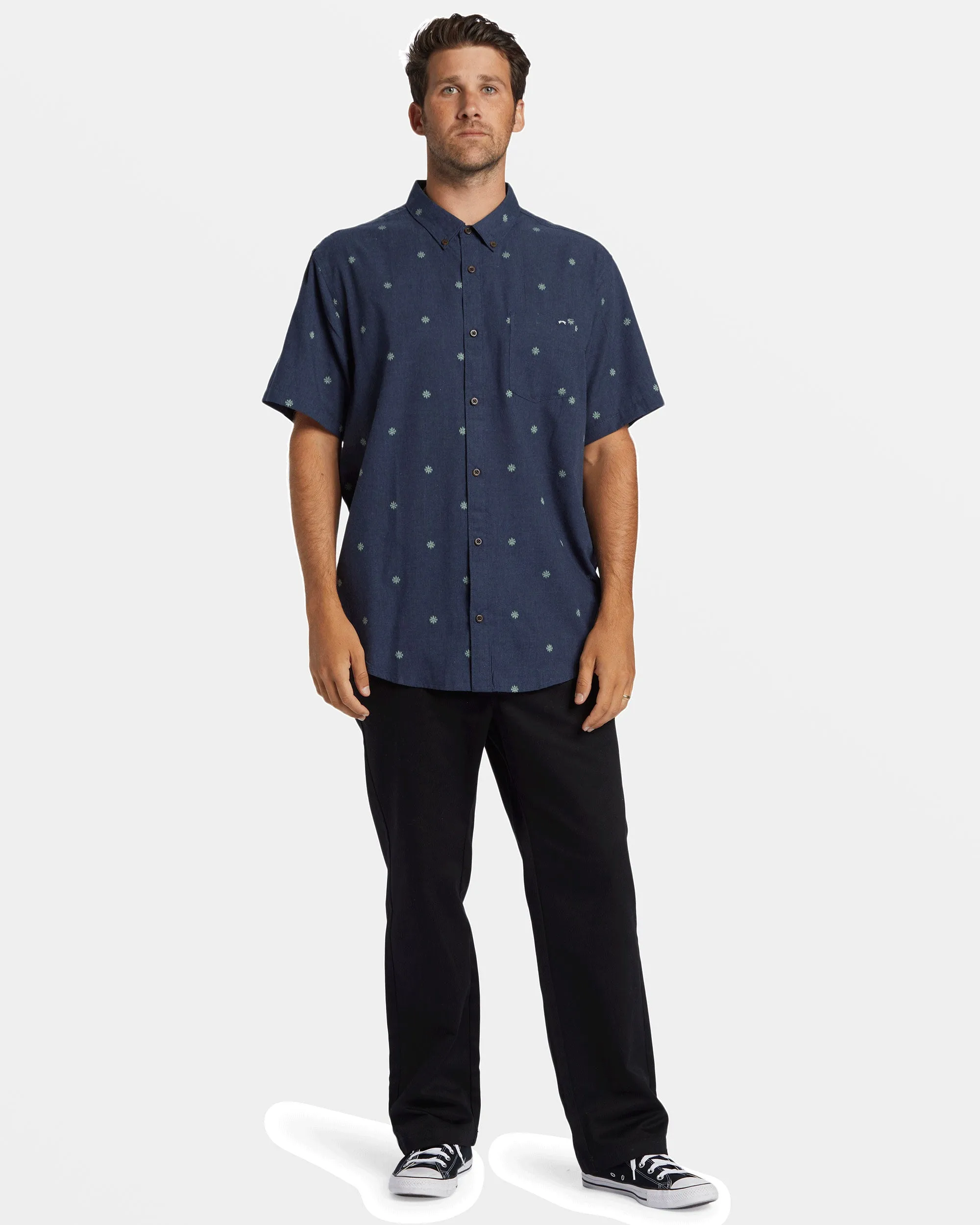 All Day Jacquard Short Sleeve Shirt - Dusty Navy