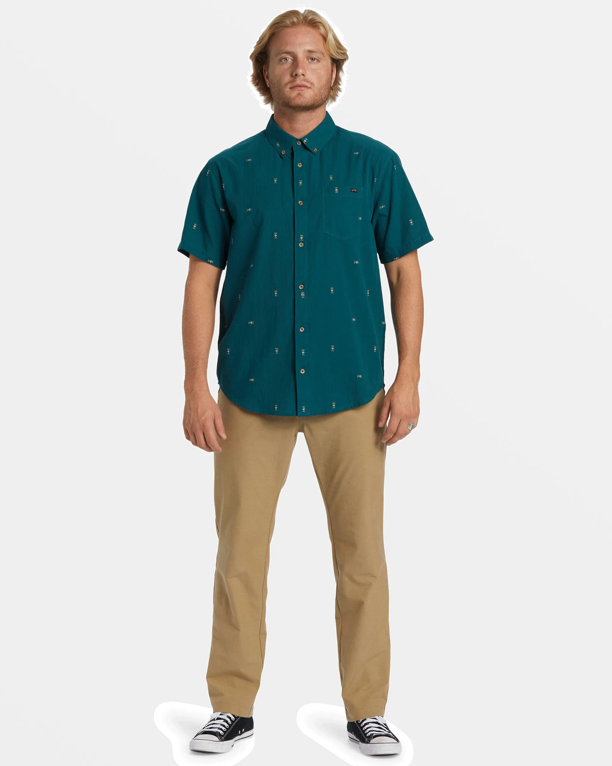 All Day Jacquard Short Sleeve Shirt - Real Teal