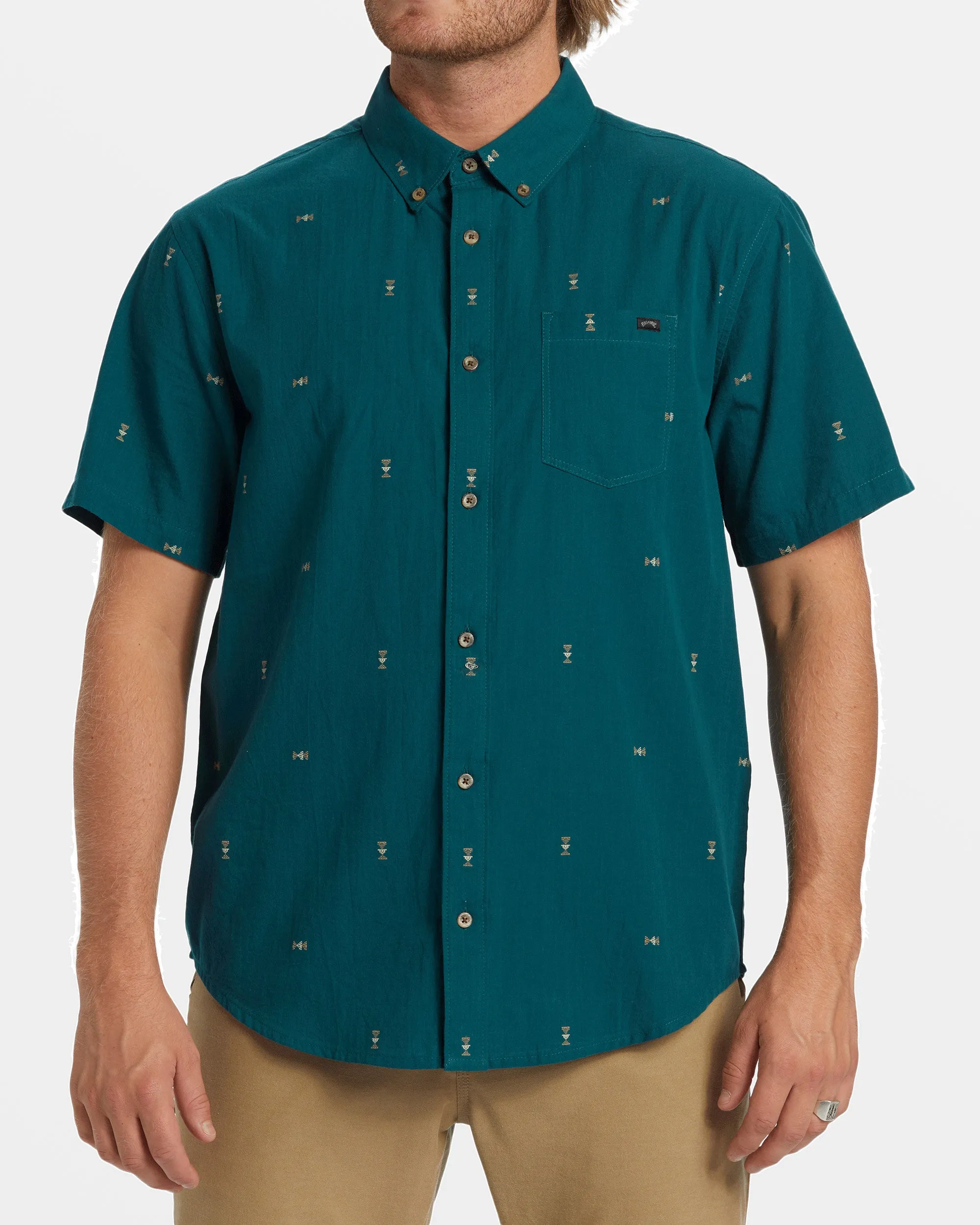 All Day Jacquard Short Sleeve Shirt - Real Teal