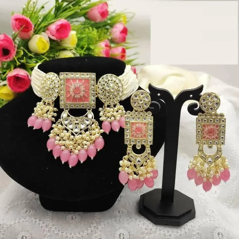 Alloy jewel set (dark pink) | MANATH