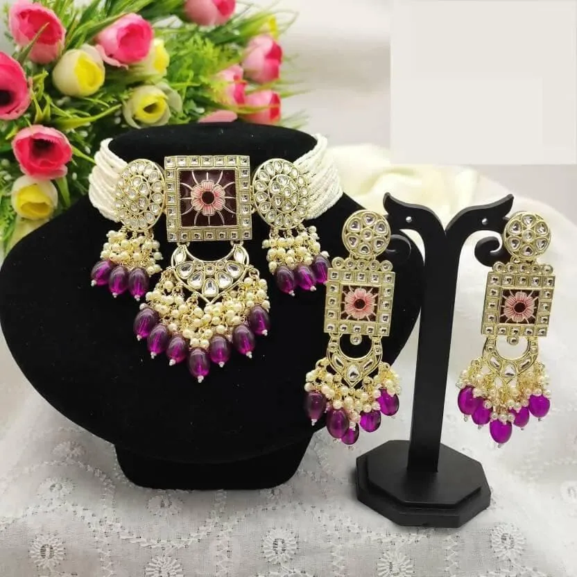 Alloy jewel set (dark pink) | MANATH