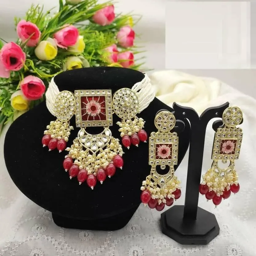 Alloy jewel set (dark pink) | MANATH