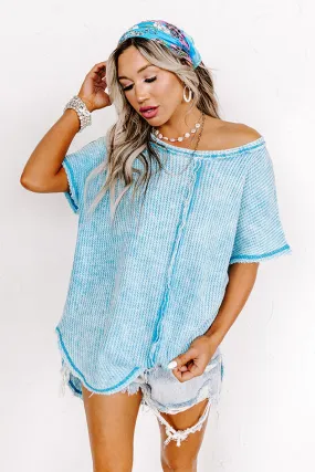 Along The Path Mineral Wash Knit Top In Sky Blue