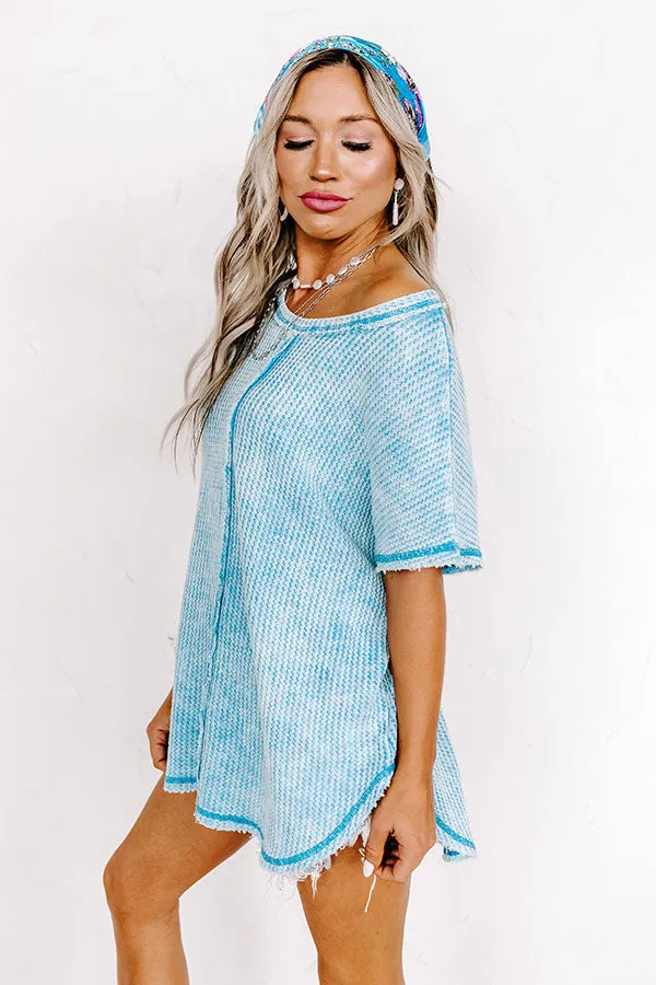 Along The Path Mineral Wash Knit Top In Sky Blue