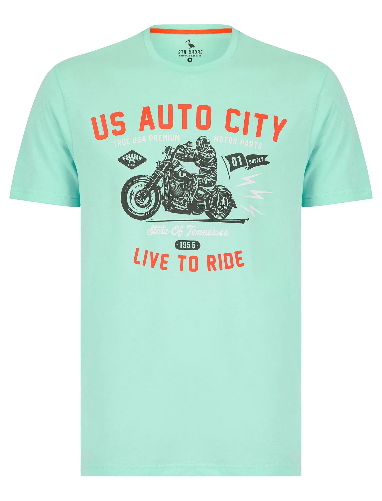 Auto City Motif Cotton Jersey T-Shirt in Limpet Shell Blue - South Shore