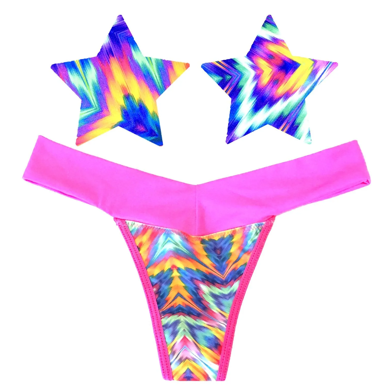 Aztec Rave Pink Neon AF Blacklight Sporto Pastie and Pantie Lingerie Set