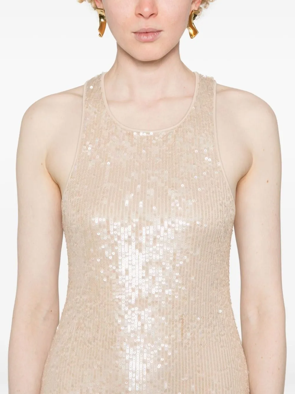 BEIGE SEQUIN STRAPS DRESS