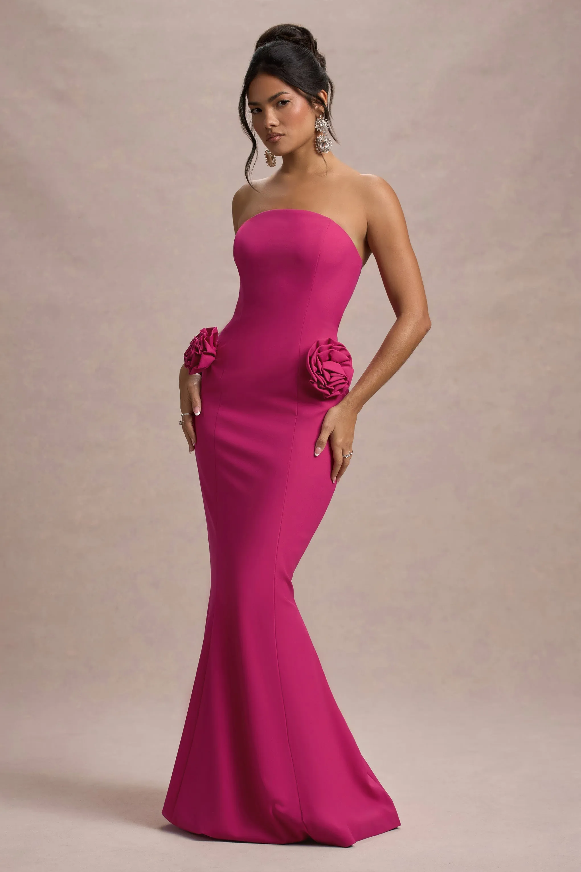 Best Of The Best | Robe longue sirène bustier rose foncé avec corsages