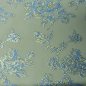 Blue and Gold Abstract Textured Brocade Fabric