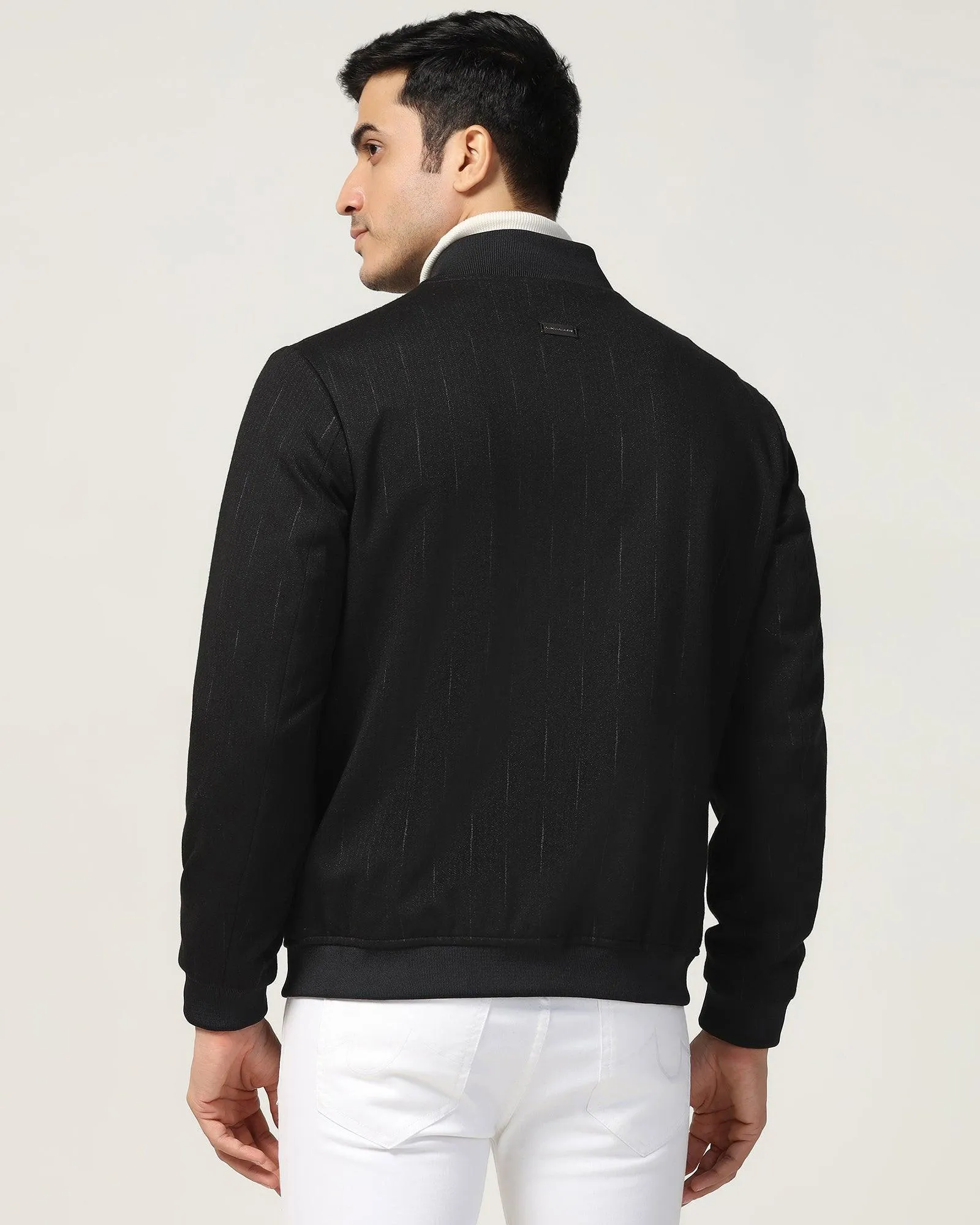 Bomber Black Textured Zipper Jacket - Accord