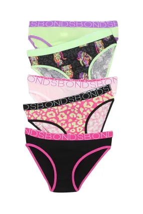 Bonds Girls Bikini 5 Pack - Disco Leopard