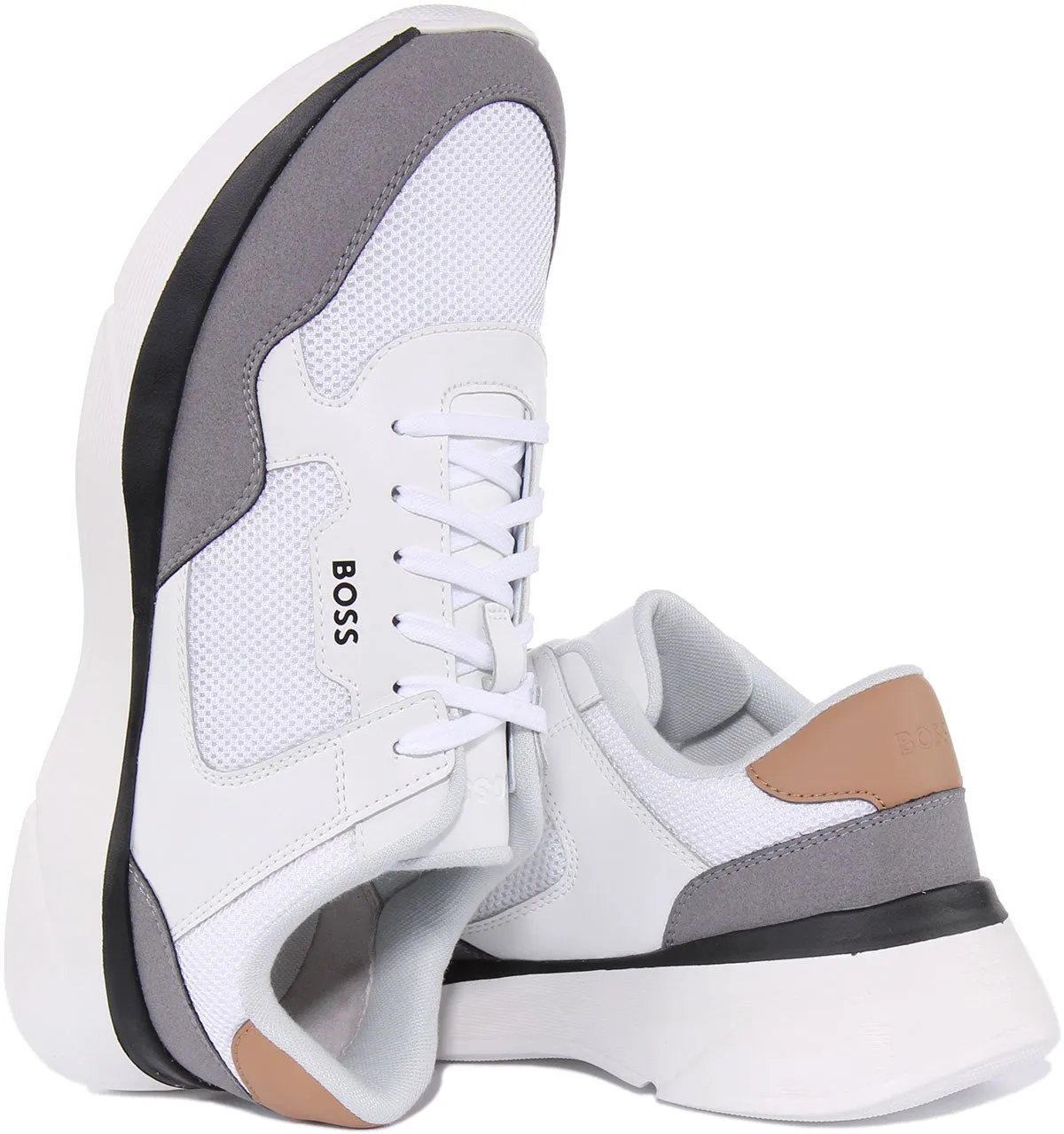 Boss Dean Runner In White Grey For Men