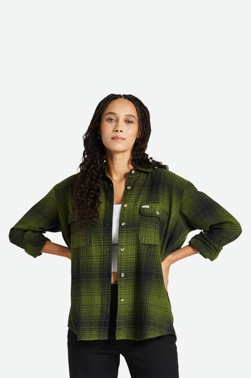 BRIXTON Women's Bowery Boyfriend Flannel Shirt Chive/Black