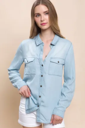 Button up denim look shirt,