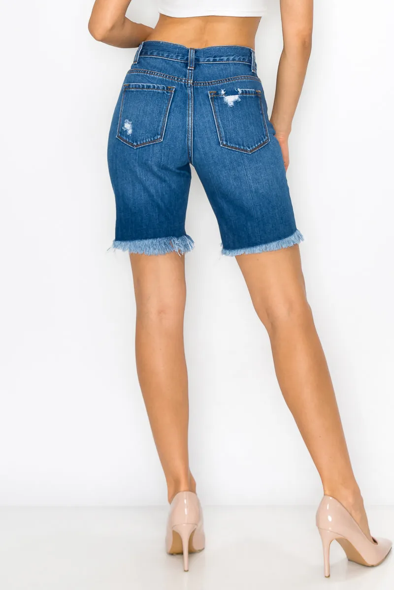 Camila - High Rise Destructed Chew Hem Relaxed Bermuda