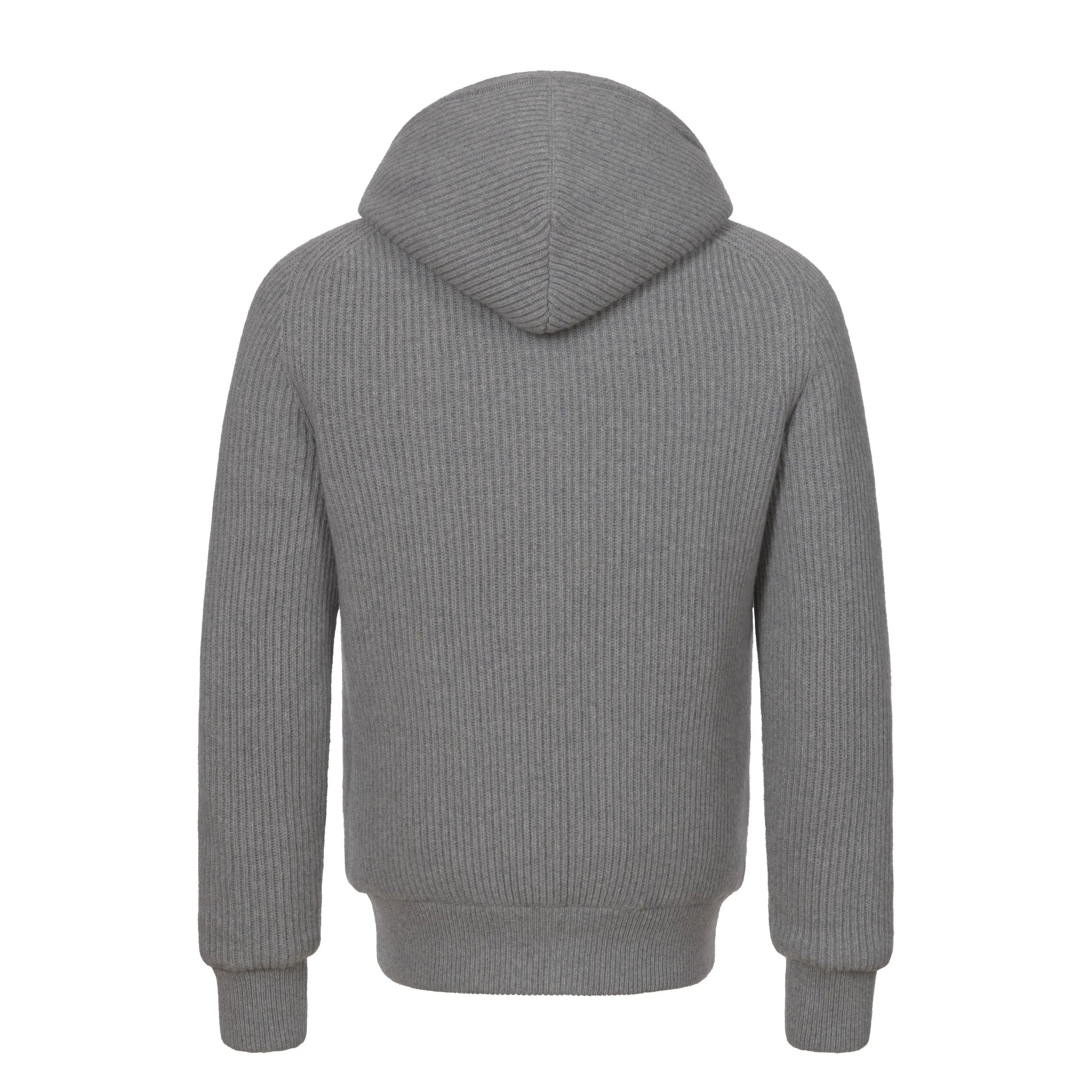 Cashmere and Wool Hooded Jacket in Grey Melange