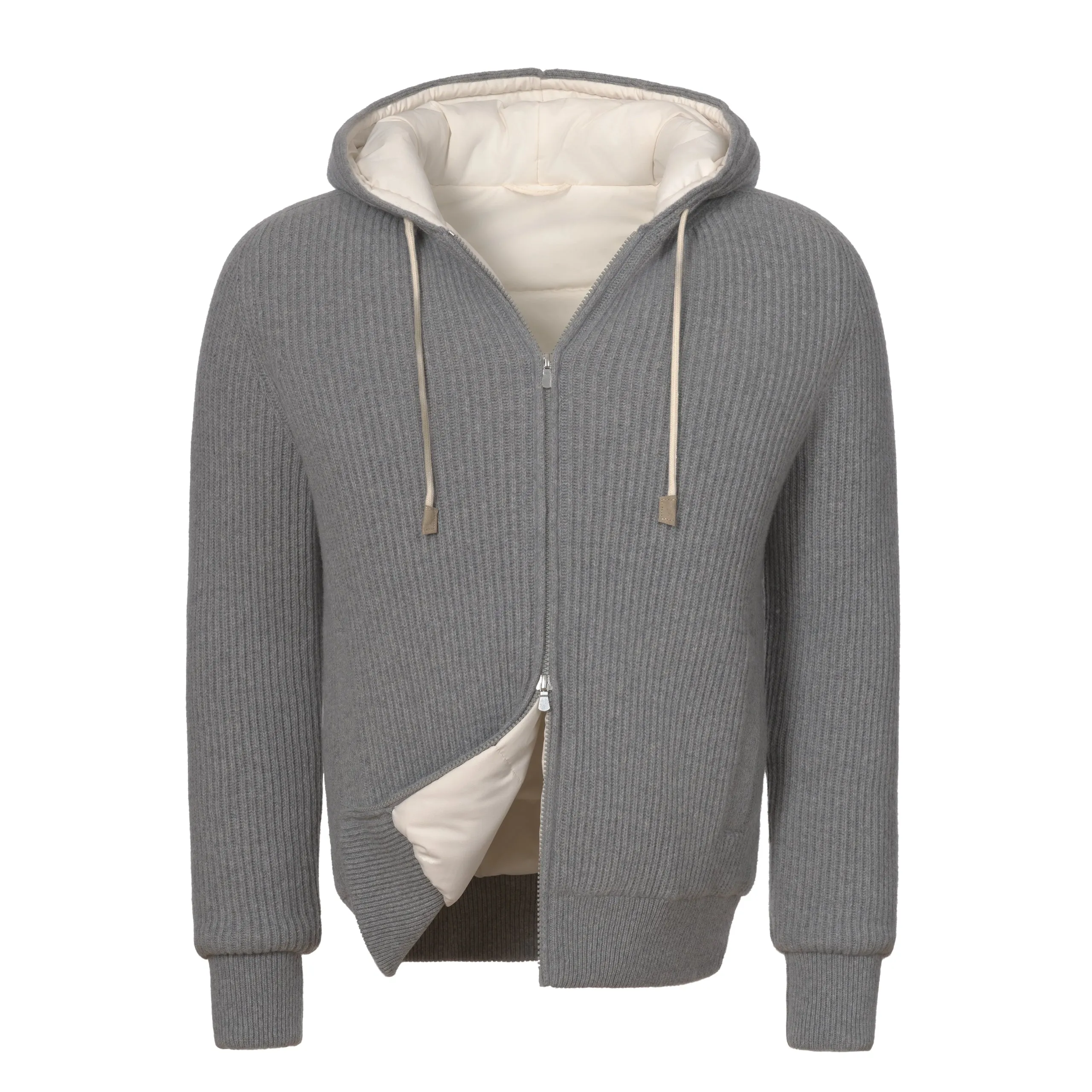 Cashmere and Wool Hooded Jacket in Grey Melange