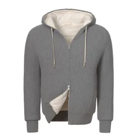 Cashmere and Wool Hooded Jacket in Grey Melange