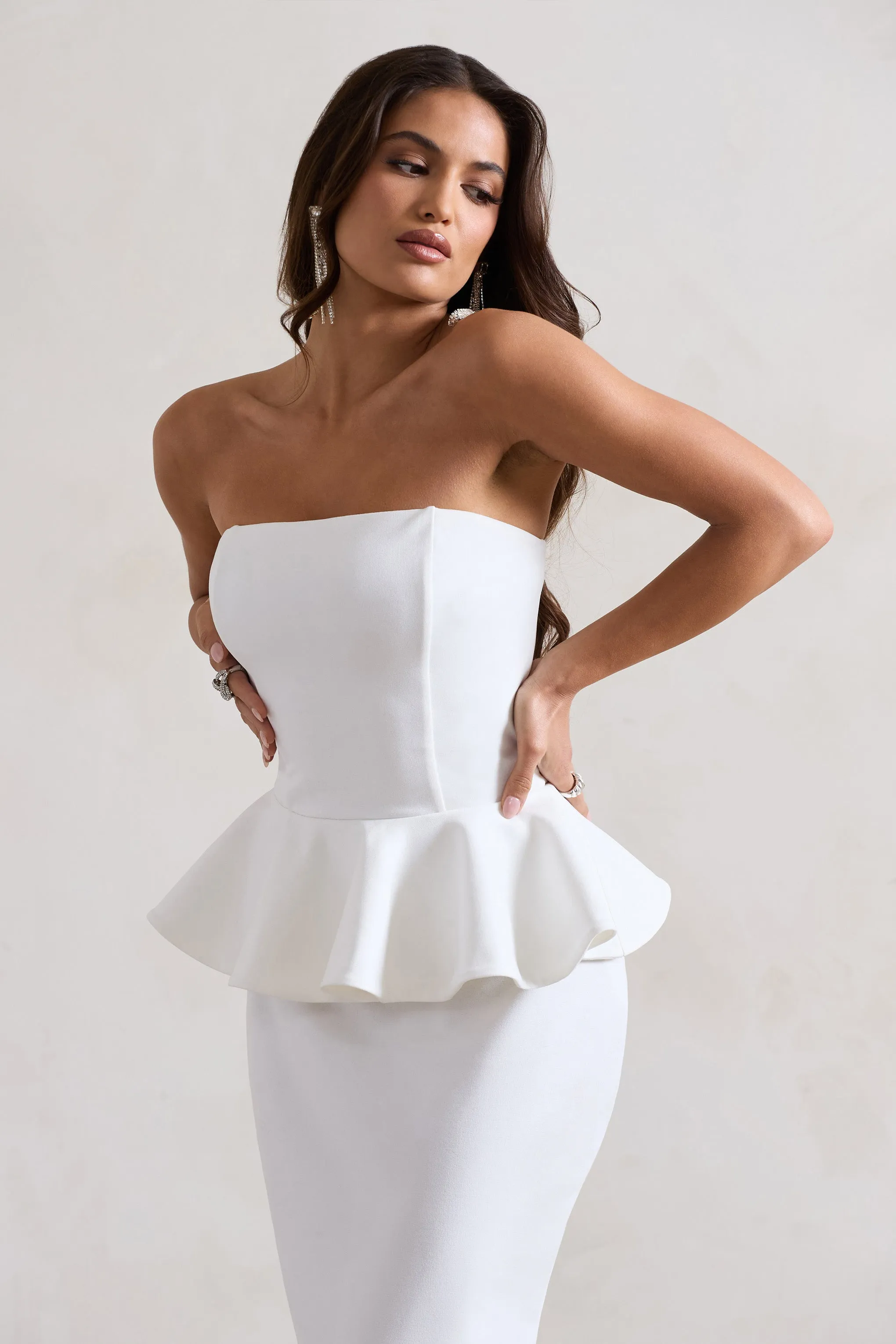 Chicago | Robe mi-longue moulante blanche en bandeau