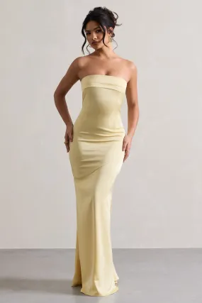 Colada | Robe longue en satin couleur citron à décolleté bandeau