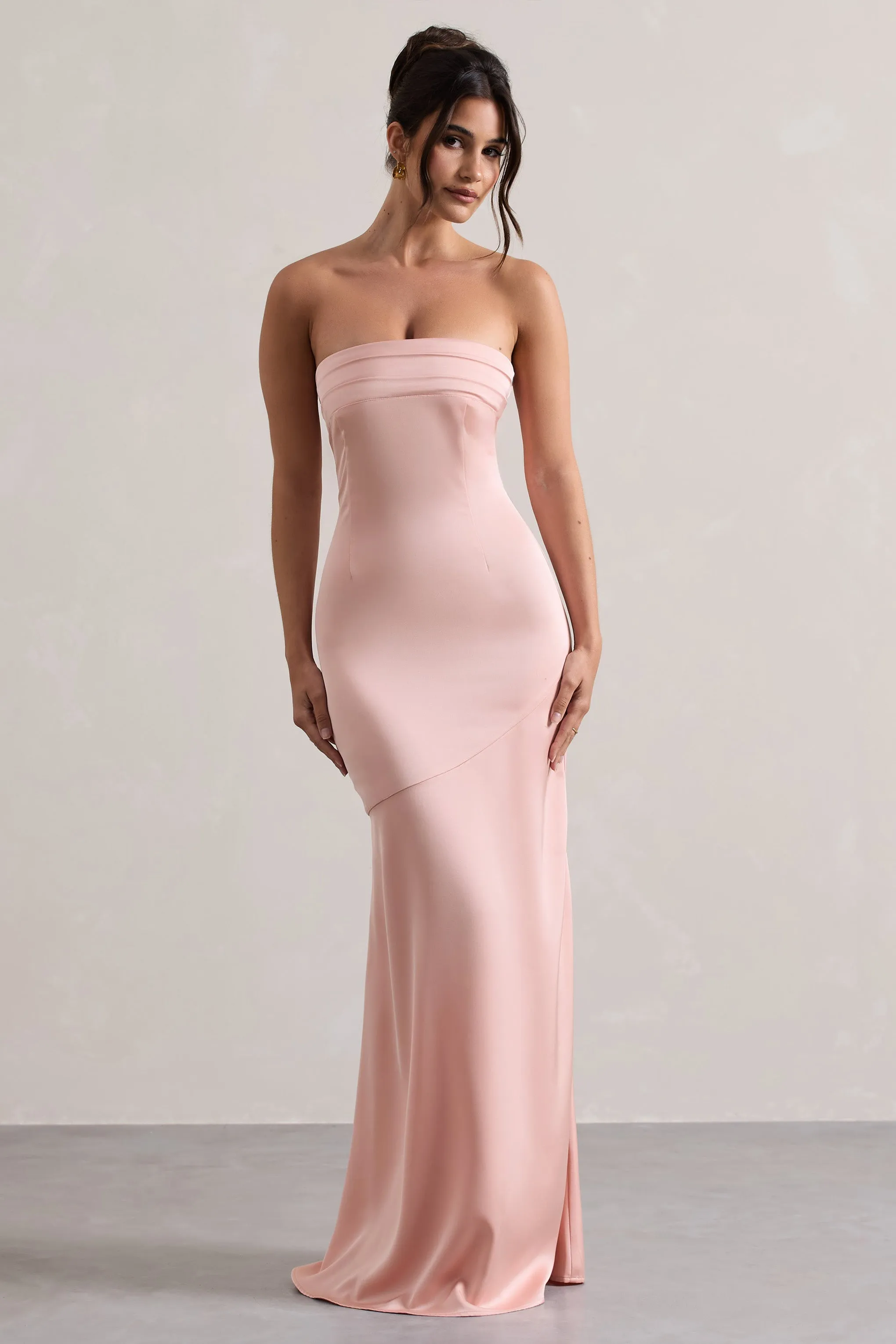 Colada | Robe longue en satin rose poudré décolleté bandeau