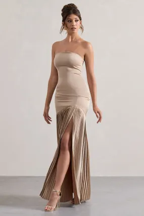 Confidence | Robe longue en satin champagne plissée et fendue