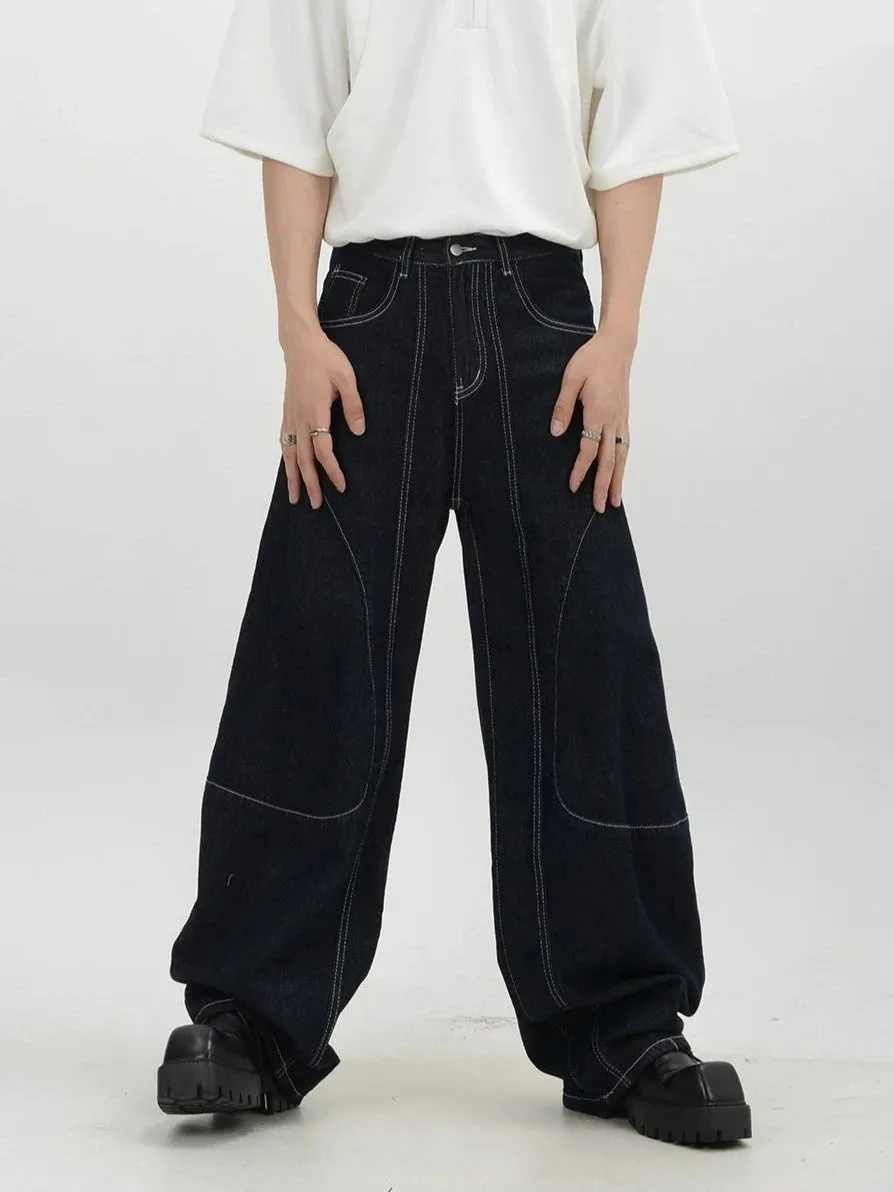 Contrast Stitch Wide-Leg Denim Jeans