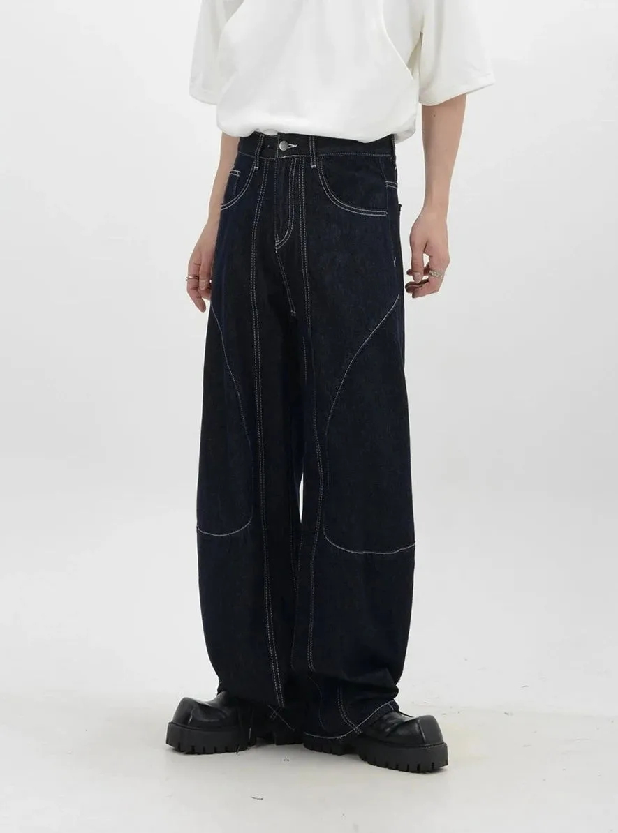 Contrast Stitch Wide-Leg Denim Jeans