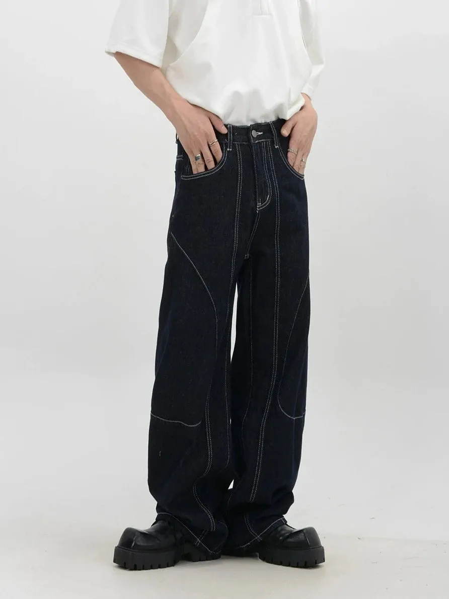 Contrast Stitch Wide-Leg Denim Jeans