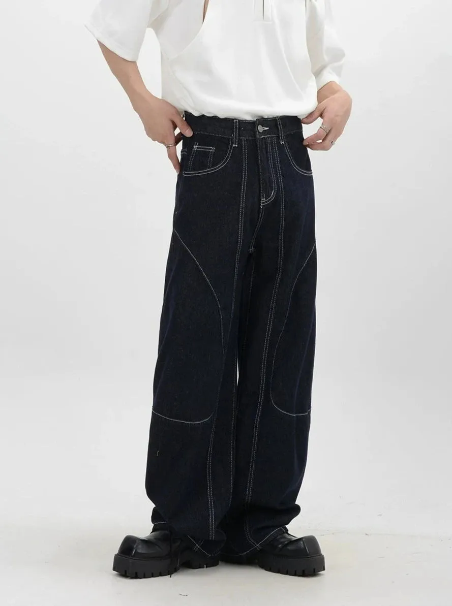 Contrast Stitch Wide-Leg Denim Jeans