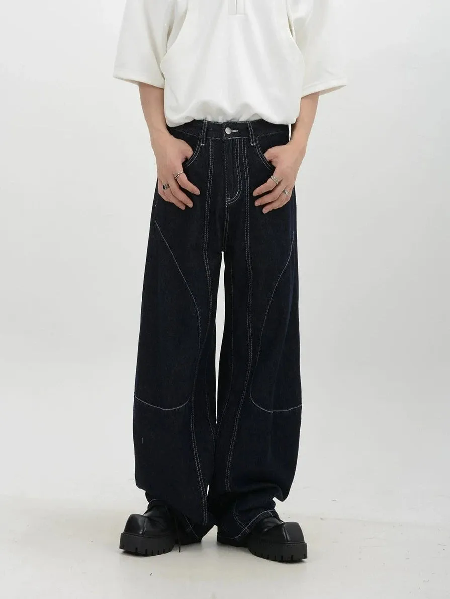 Contrast Stitch Wide-Leg Denim Jeans