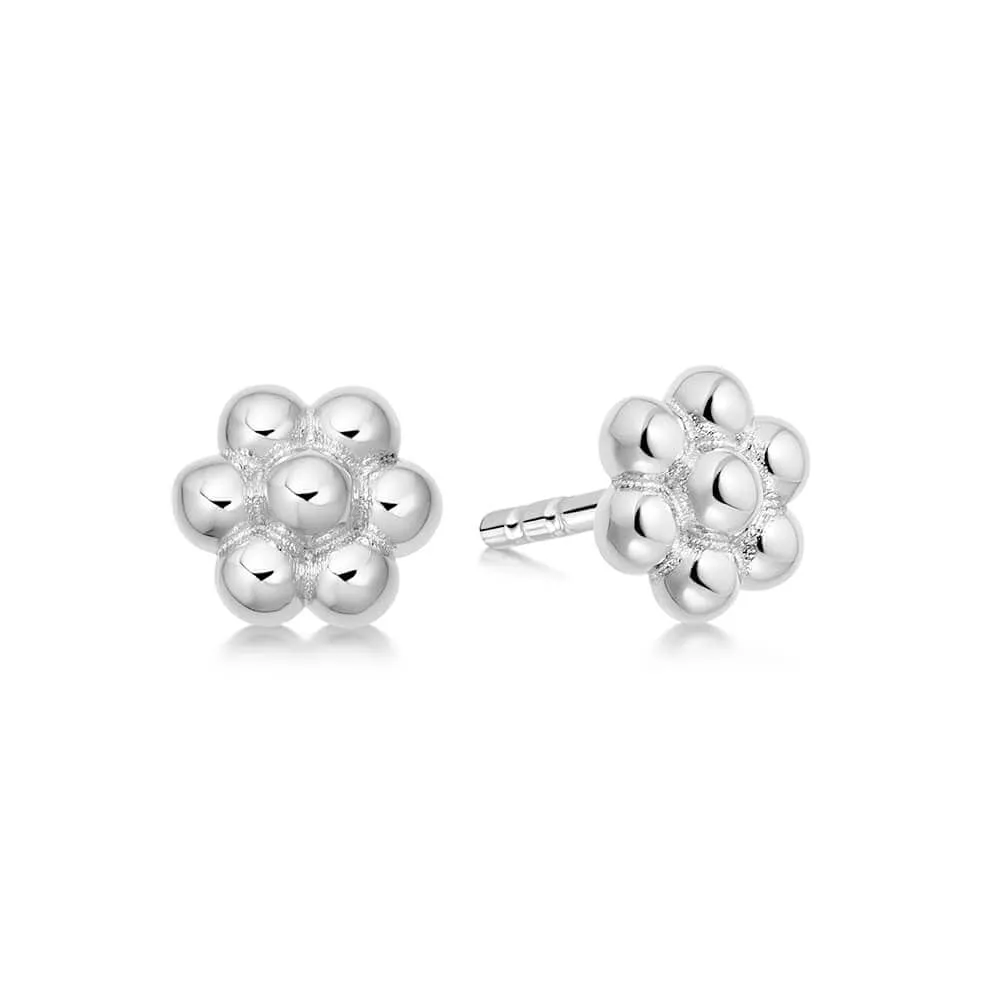 Daisy Ball Stud Earrings Sterling Silver