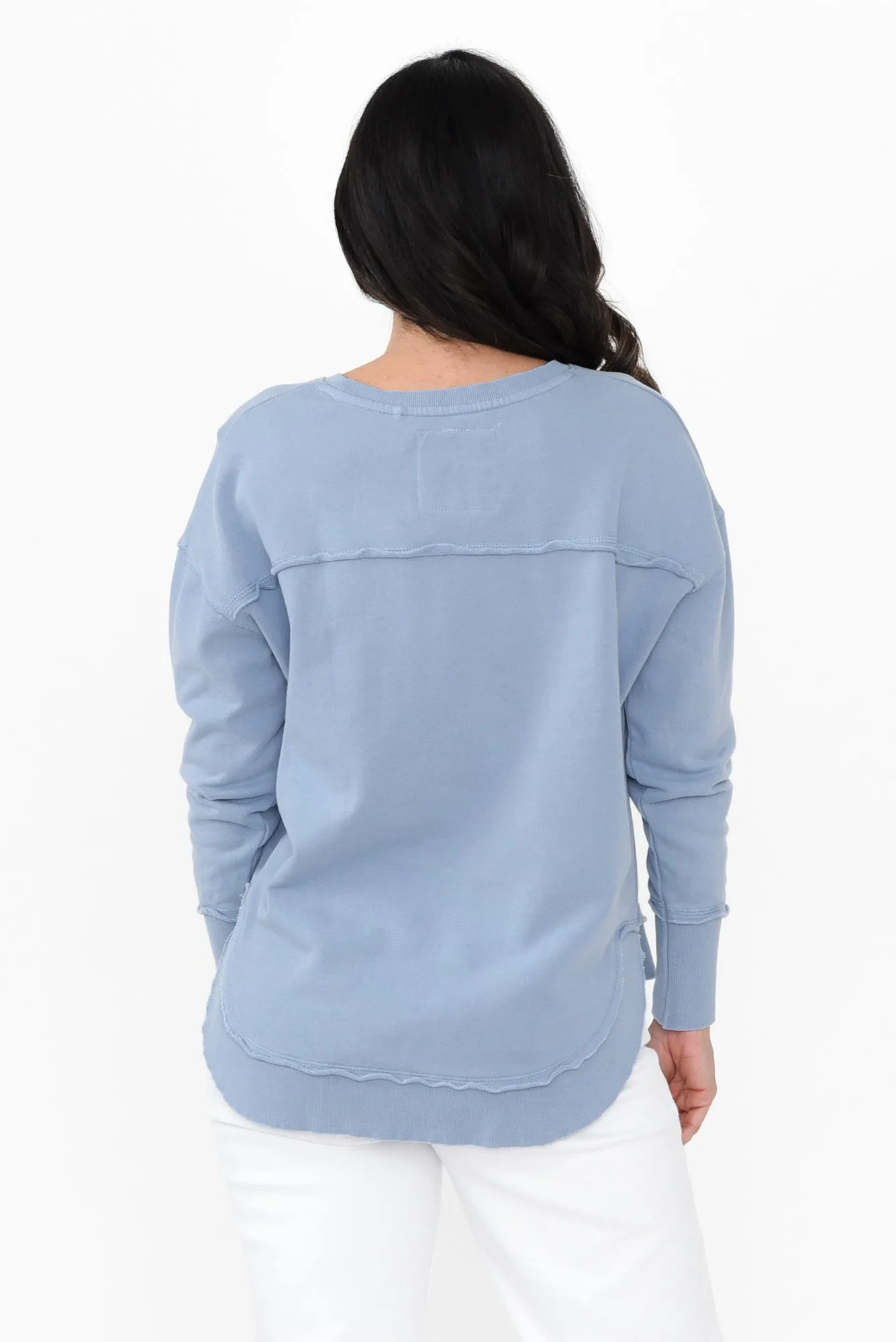 Delilah Light Blue Cotton Crewneck Jumper