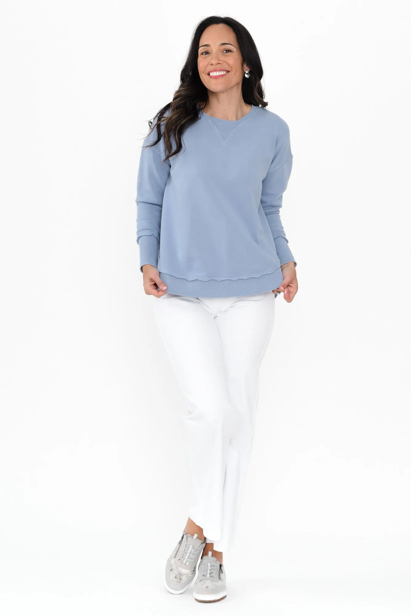 Delilah Light Blue Cotton Crewneck Jumper