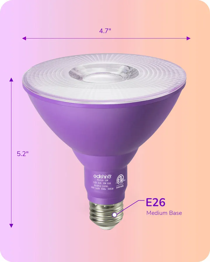 Dimmable 18W(120W Equivalent) E26 Base Purple & Orange Flood Light Bulb, 2 Pack-HDCP38A