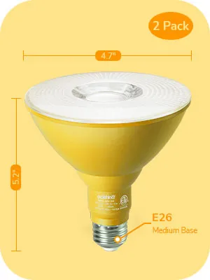 Dimmable 18W(120W Equivalent) E26 Base Yellow Flood Light Bulb, 2 Pack-HDCP38C