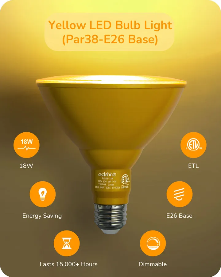 Dimmable 18W(120W Equivalent) E26 Base Yellow Flood Light Bulb, 2 Pack-HDCP38C