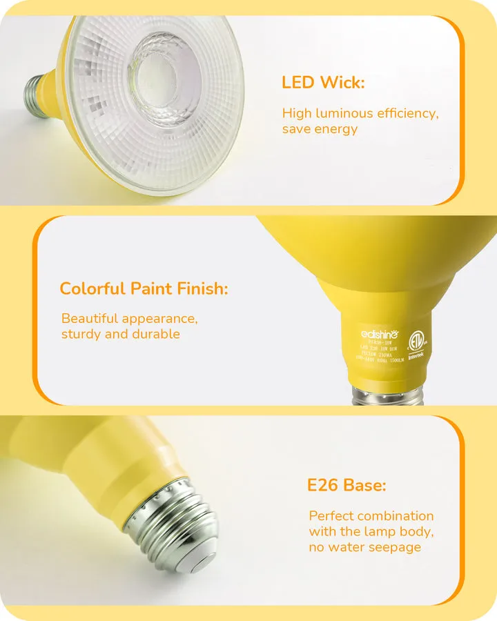 Dimmable 18W(120W Equivalent) E26 Base Yellow Flood Light Bulb, 2 Pack-HDCP38C